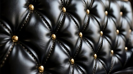 Obraz premium Luxurious Black Tufted Leather Upholstery with Golden Buttons Detail
