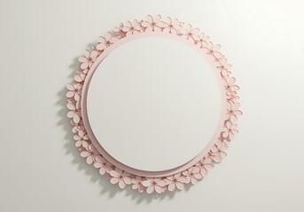 Elegant Circle Frame with Pink Paper Flowers Ideal for Valentines Day or Springtime Greetings and Announcements