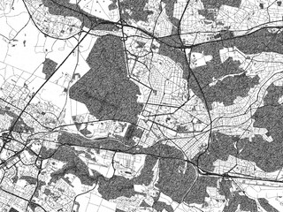 Fototapeta premium Minimalist monochrome city map of Versailles, France, illustrated with urban detail.