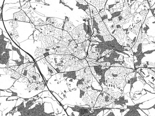 City map illustration of Barnsley, United Kingdom, rendered in black and white sketch style.
