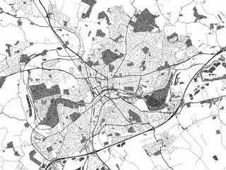 Poster-ready black and white illustration map of Bedford, United Kingdom, detailed and artistic.