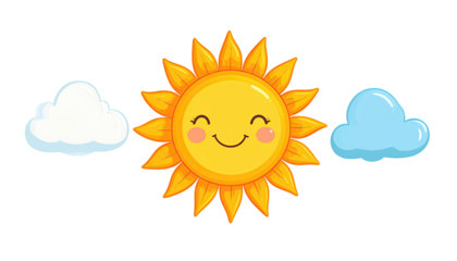 Cute cartoon sun with clouds