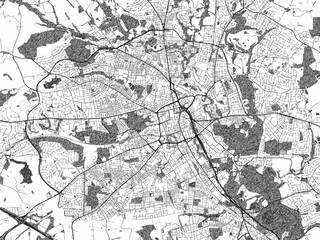 Naklejka premium Detailed artistic sketch map of Bolton, United Kingdom, in monochrome black and white.
