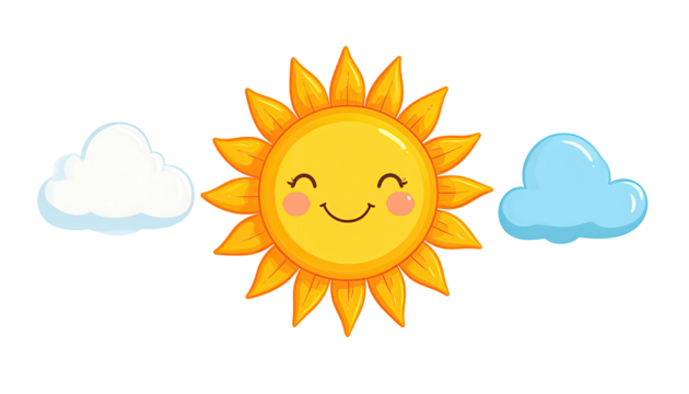 Cute cartoon sun with clouds