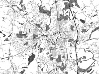 Minimal poster-style map of Bury, United Kingdom, hand-drawn in monochrome.