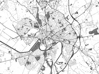 Stylized decorative city map of Chester, United Kingdom, hand-drawn in black and white.