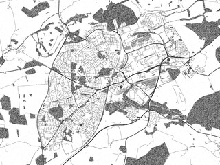Minimal poster-style map of Corby, United Kingdom, hand-drawn in monochrome.