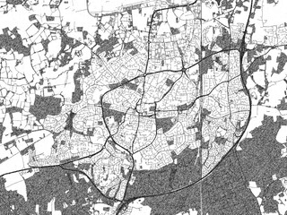 Naklejka premium Artistic monochrome city map of Crawley, United Kingdom, created in a hand-drawn style.