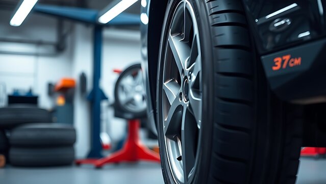 Automotive maintenance concept with tire service theme in a professional workshop.