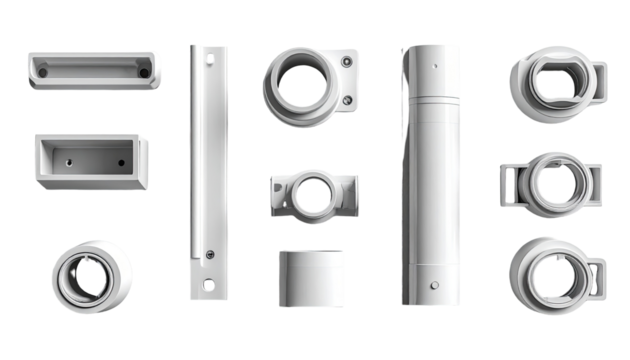 White plastic components arranged in a grid