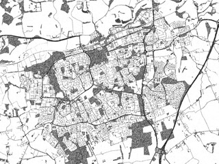 Obraz premium Black and white map poster of Harlow, United Kingdom, illustrated in hand-drawn style.