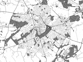 Monochrome hand-drawn map of Harrogate, United Kingdom, ideal for decorative and editorial use.