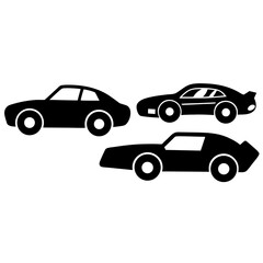 Simple black and white illustration of three different car silhouettes