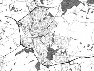 Monochrome hand-drawn map of Kettering, United Kingdom, ideal for decorative and editorial use.