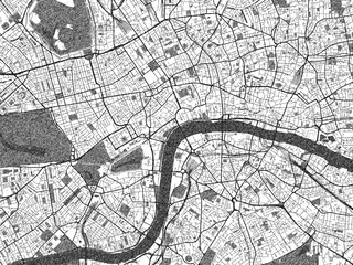 Illustrated map of London Center, United Kingdom, in black and white hand-drawn digital style.