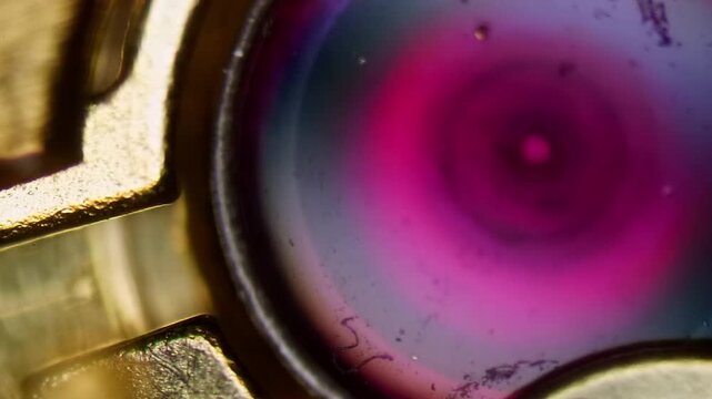 Vintage Watch Mechanism Under Microscope - DIC Reveals Brass Surface Texture, Machining Marks and Ruby Bearings #4
