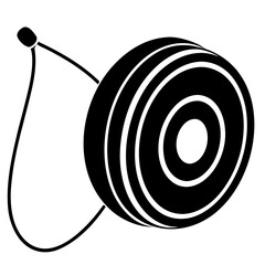 Simple black and white illustration of a classic yo yo with string