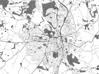 Poster-ready black and white illustration map of Macclesfield, United Kingdom, detailed and artistic.