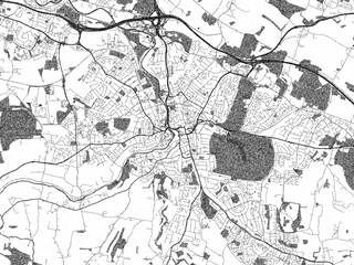 Stylized decorative city map of Maidstone, United Kingdom, hand-drawn in black and white.