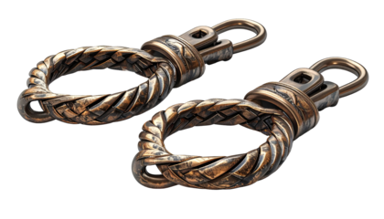 Two bronze-colored key rings with braided designs