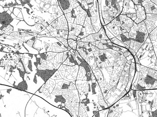 Hand-drawn style black and white city map of Newcastle-under-Lyme, United Kingdom, with detailed streets and textures.