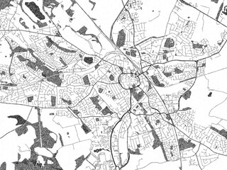 Decorative black and white map of Nuneaton, United Kingdom, rendered in sketch-like style.