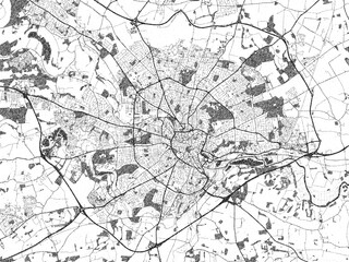 Black and white map poster of Norwich, United Kingdom, illustrated in hand-drawn style.