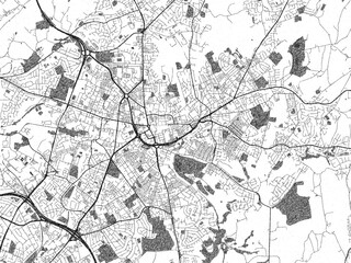 Stylized black and white urban map of Oldham, United Kingdom, hand-drawn for decor and creative use.