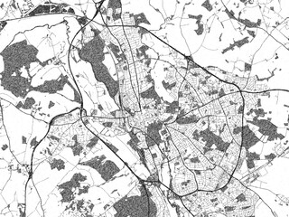 Naklejka premium Detailed black and white map of Oxford, United Kingdom, in artistic sketch style.