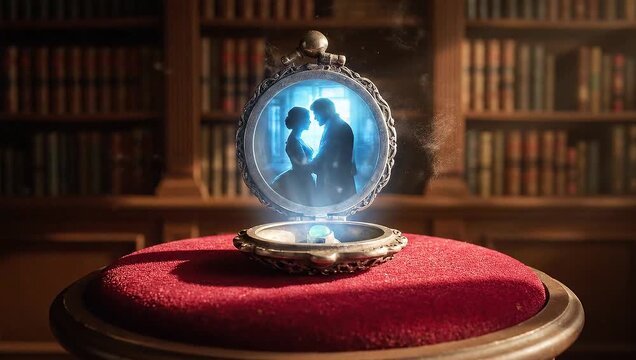antique ornate locket reveals romantic couple silhouette
