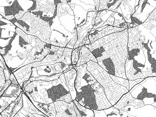 Monochrome hand-drawn map of Rotherham, United Kingdom, ideal for decorative and editorial use.