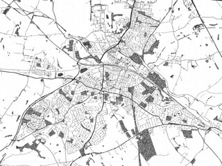 Poster-ready monochrome city map of Rugby, United Kingdom, with detailed streets and rivers.