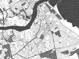Obraz premium Poster-ready monochrome city map of South Shields, United Kingdom, with detailed streets and rivers.