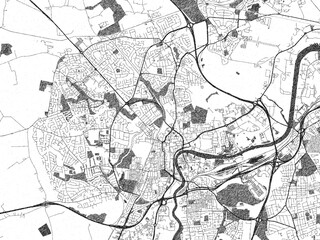 Stylized decorative city map of Stockton-on-Tees, United Kingdom, hand-drawn in black and white.