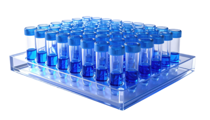 A lab tray filled with test tubes