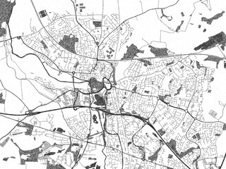 Sketch-style black and white map of Tamworth, United Kingdom, perfect for illustration and wall art.