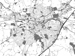 Monochrome hand-drawn map of Taunton, United Kingdom, ideal for decorative and editorial use.