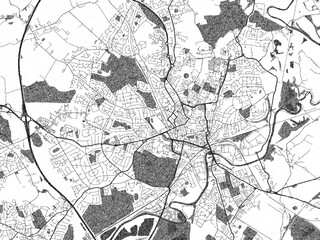 Obraz premium City map illustration of Wakefield, United Kingdom, rendered in black and white sketch style.
