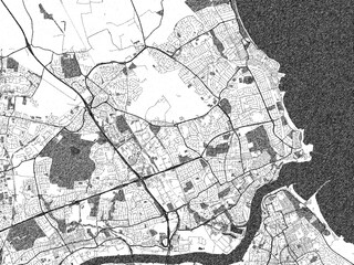 Decorative black and white map of Tynemouth, United Kingdom, rendered in sketch-like style.