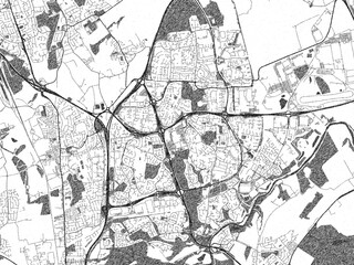 Fototapeta premium Stylized decorative city map of Washington UK, United Kingdom, hand-drawn in black and white.