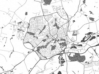 Detailed artistic sketch map of Wellingborough, United Kingdom, in monochrome black and white.