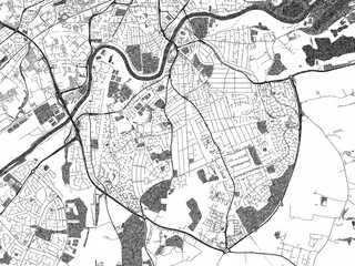 Detailed artistic sketch map of West Bridgford, United Kingdom, in monochrome black and white.