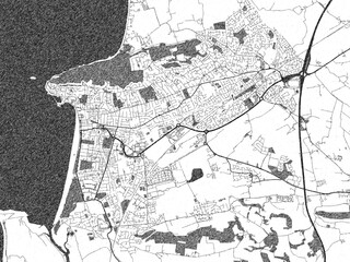 Obraz premium Illustrated map of Weston-super-Mare, United Kingdom, in black and white hand-drawn digital style.