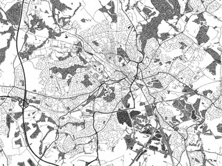 Poster-style sketch map of Wigan, United Kingdom, designed in artistic monochrome.