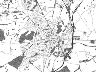 Urban black and white map of Winchester, United Kingdom, designed in a sketch style for prints.