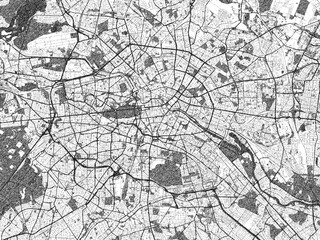 Monochrome hand-drawn map of Berlin, Germany, ideal for decorative and editorial use.