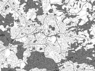 Hand-drawn black and white city map of Bergisch Gladbach, Germany, ready for wall art or editorial projects.