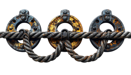 Industrial rope and rusty pulleys