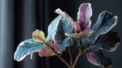 Ethereal Fiddle Leaf Fig Branch with Variegated Leaves in Soft, Moody Lighting.