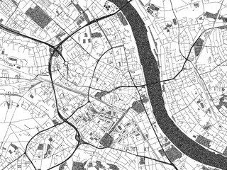 Obraz premium Hand-drawn style black and white city map of Bonn, Germany, with detailed streets and textures.